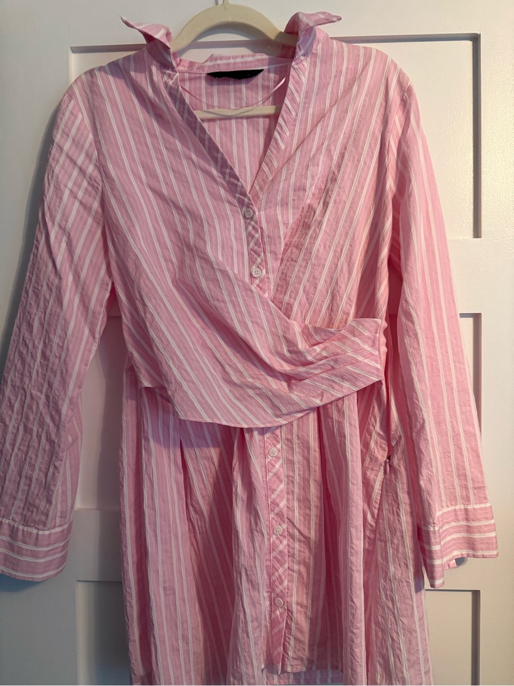 Zara Pink and White Striped Shirt Dress